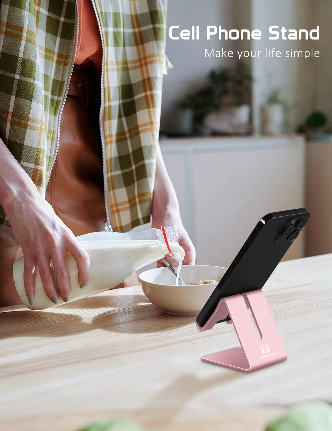 Stylish Rose Gold Aluminum Phone Stand - Perfect Holder for iPhone 17-6 Plus, Samsung & All Smartphones - Elevate Your Office Decor!