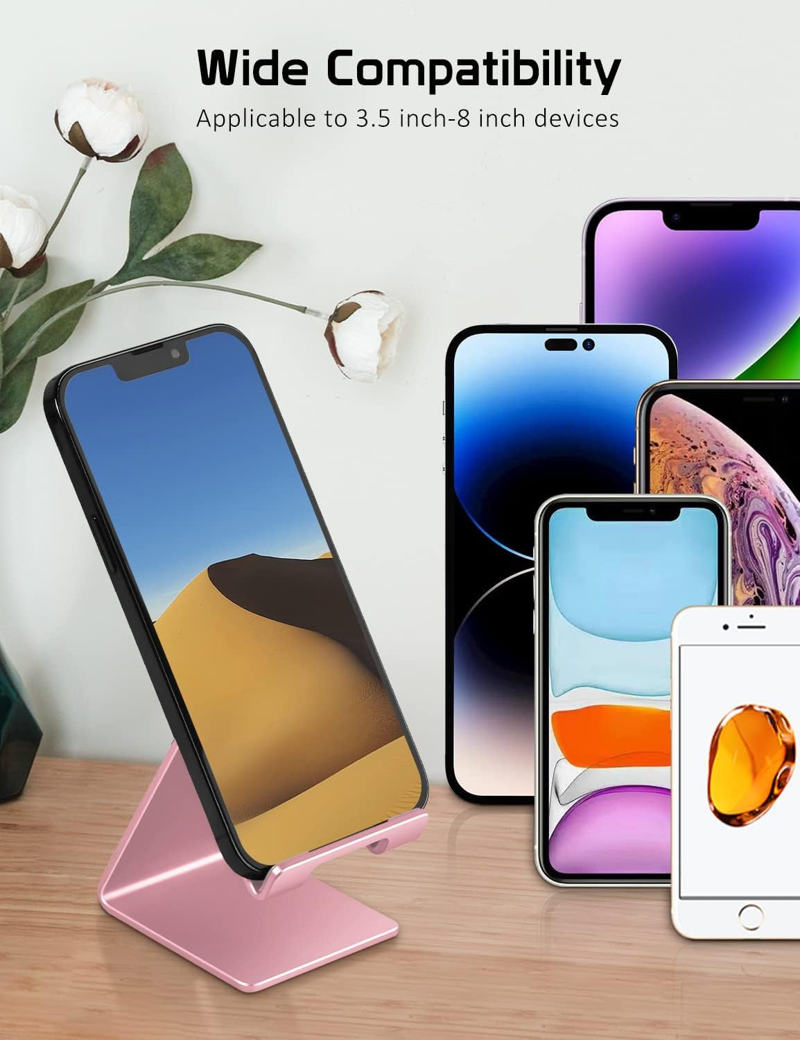 Stylish Rose Gold Aluminum Phone Stand - Perfect Holder for iPhone 17-6 Plus, Samsung & All Smartphones - Elevate Your Office Decor!