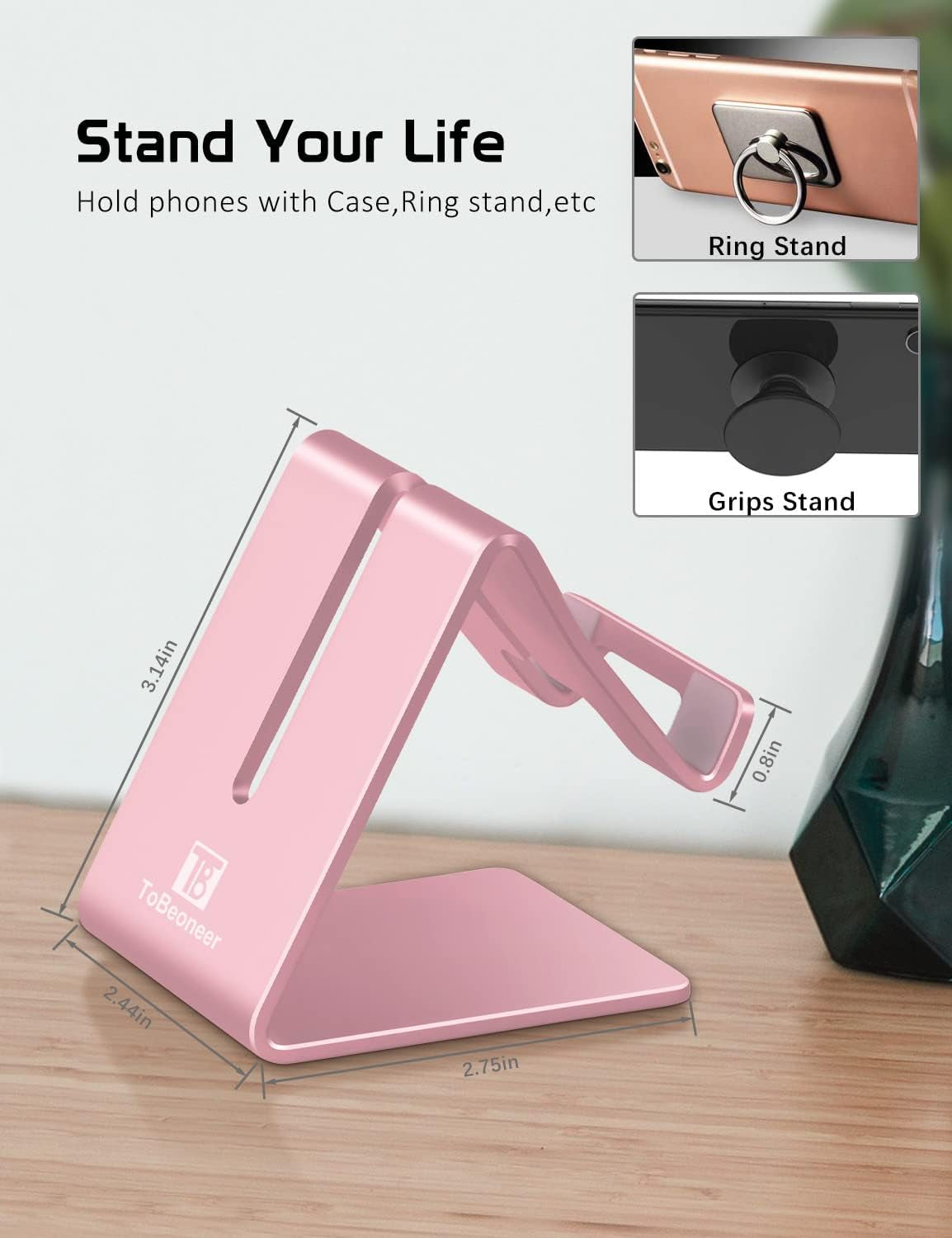 Stylish Rose Gold Aluminum Phone Stand - Perfect Holder for iPhone 17-6 Plus, Samsung & All Smartphones - Elevate Your Office Decor!